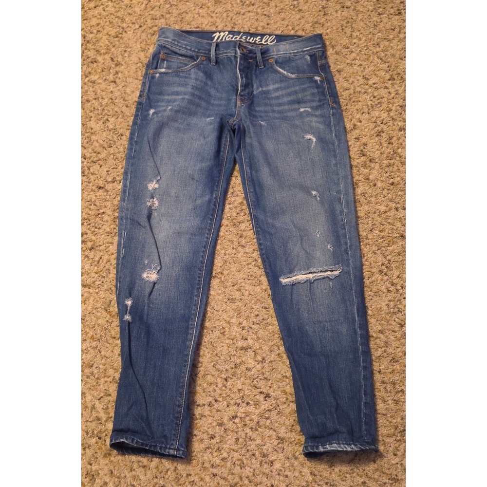 Madewell Straight Leg Jeans Women's Size 25 Blue‎ Distressed Button Fly